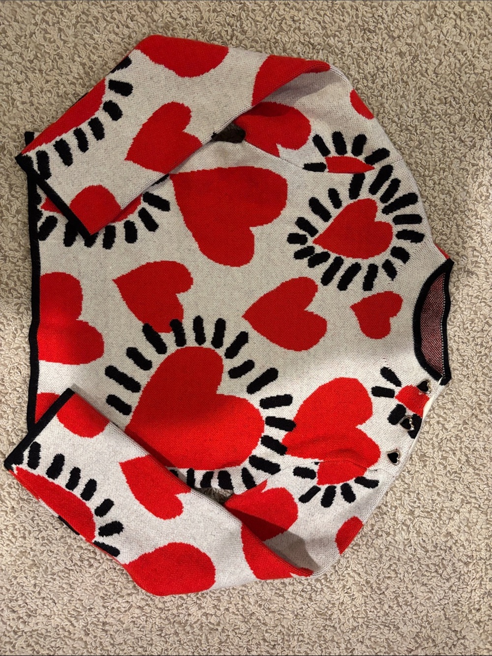 Girls Heart-Pattern Knit Sweater - Red & Black